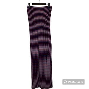 Madewell Womens Sz XS Weekend Blue Striped Strapless Maxi Dress Elastic Waist T2